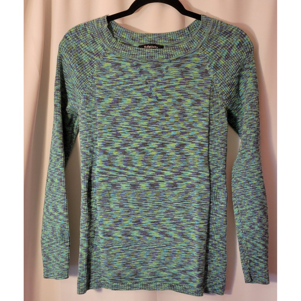 Relativity Space Dye Marled Knit Sweater Green Blue Crewneck Womens Medium
